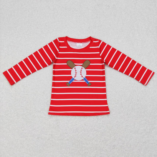 Baby Boys Red Stripes Baseball Long Sleeve Tee Shirts Tops