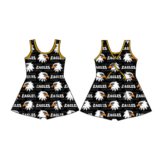 Preorder (moq 5)Baby Girls Sleeveless Black Eagles Short Team Knee Length Dresses