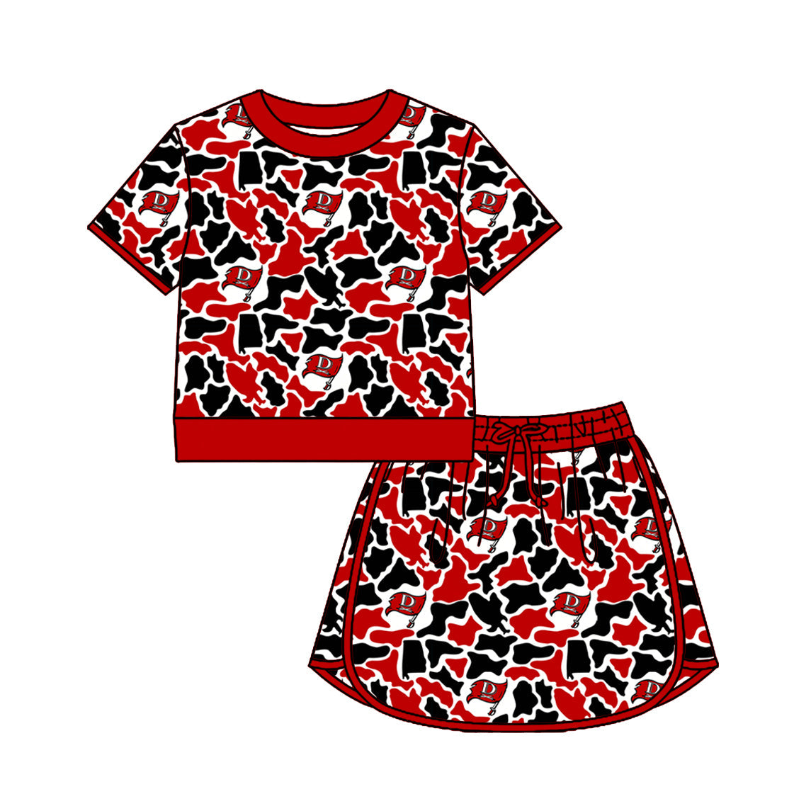 Preorder (moq 5)Baby Girls Colorful Camo Shirt Top Skirt Short Team Clothes Set