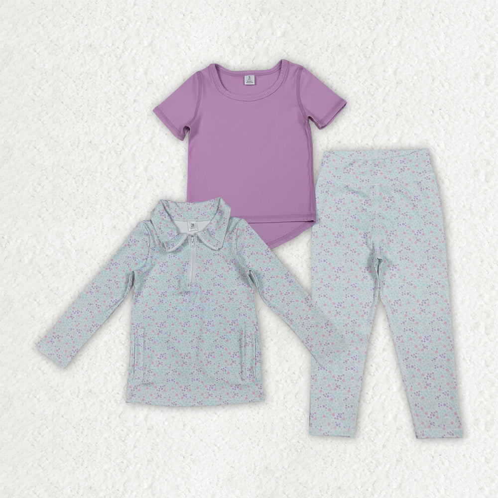 Sibling Baby Girls Floral Pockets Zipper Yoga Active Pullovers Top Legging Pants Clothes Sets