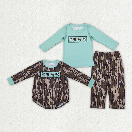 Sibling Baby Boys Turkey Duck  Bottomland Rompers Sets