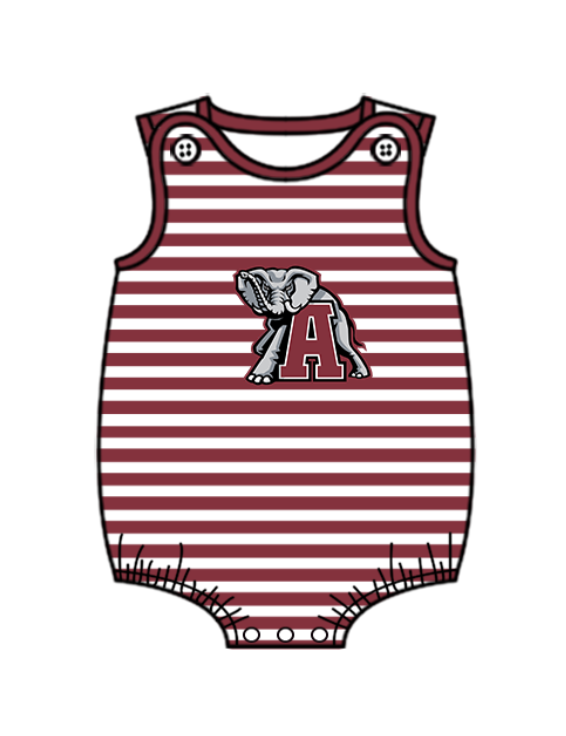 Preorder (moq 5)Baby Boys Sleeveless Red Strip Alabama Crimson Tide Team Rompers