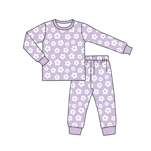 Baby Girls Lavender Flowers Bamboo Top Pants Pajamas Clothes Sets Preorder(moq 5)