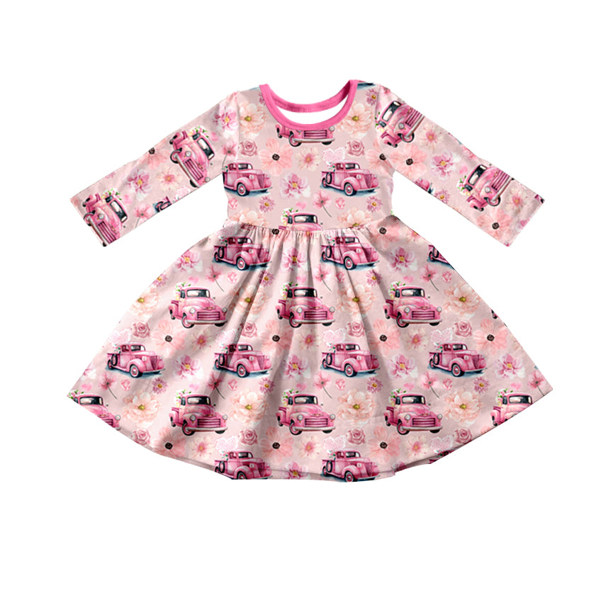 Baby Girls Pink Valentines Tractors Hearts Knee Length Dresses preorder(MOQ 5)