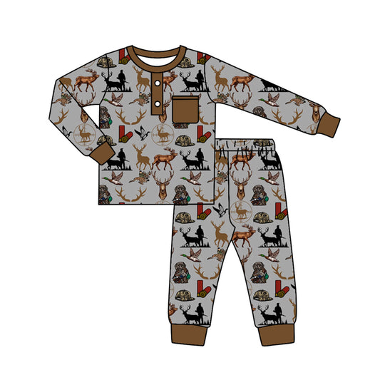 Baby Boys Fall Deers Ducks Camo Top Pants Pajamas Clothes Sets Preorder(moq 5)