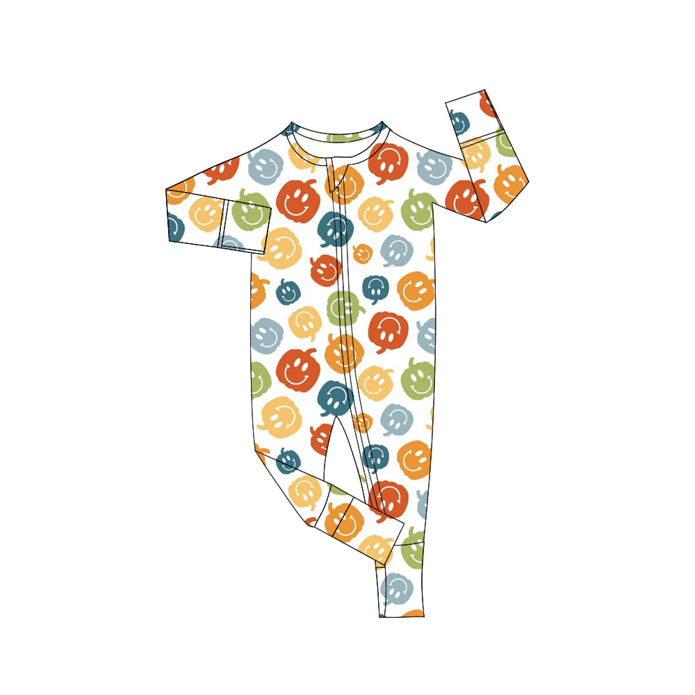 Baby Boys Colorful Pumpkin Long Sleeve Zip Rompers preorder(moq 5)