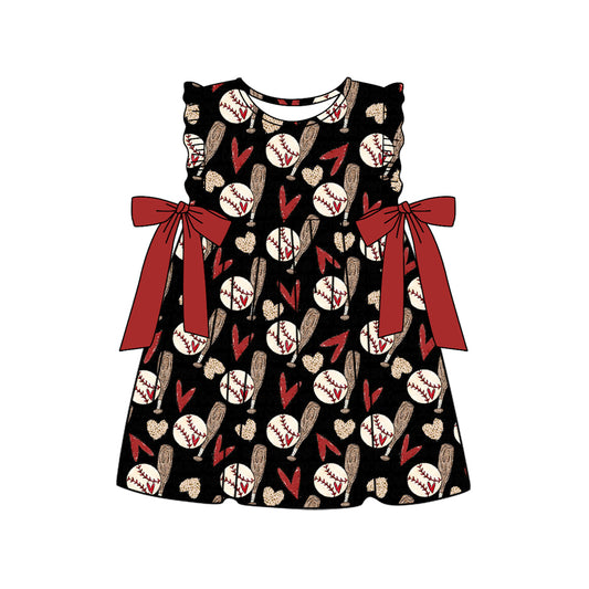 Preorder (moq 5)Baby Girls Baseball Hearts Bows Knee Length Dresses