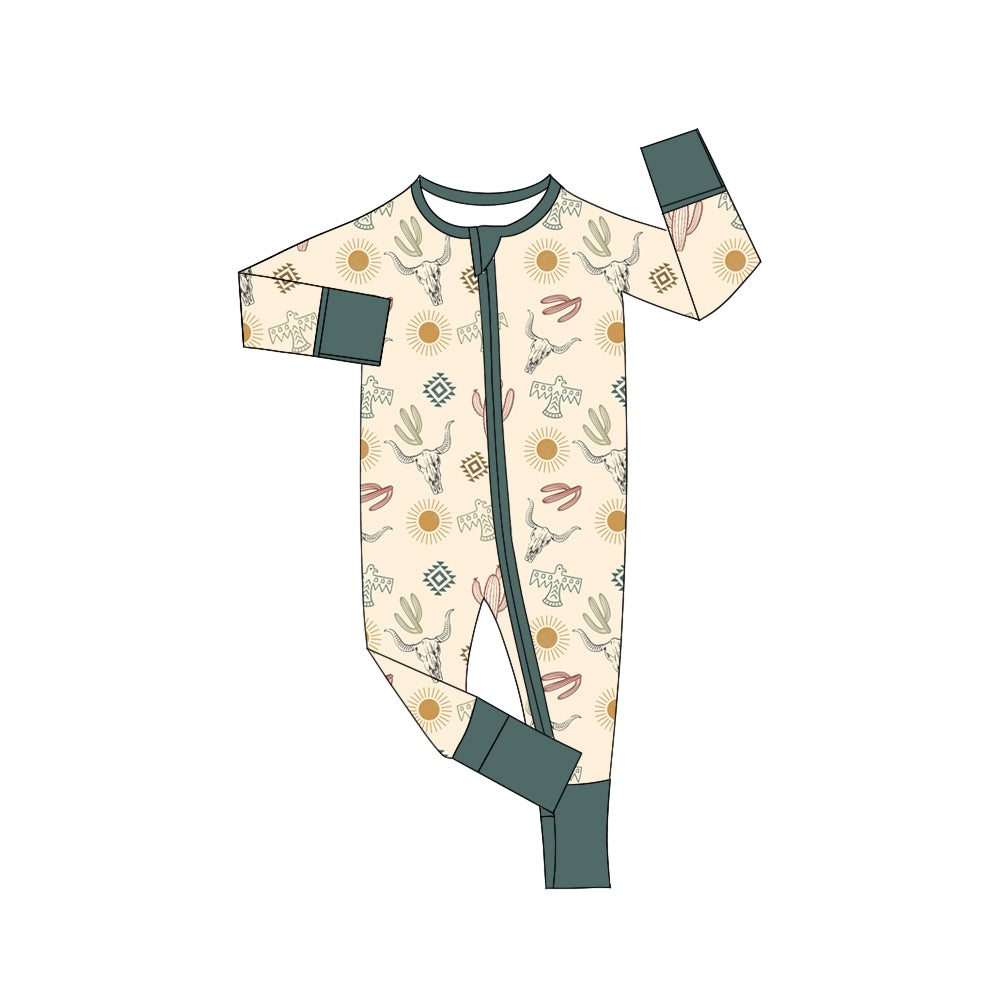 Baby Girls Cactus Cow Long Sleeve Zip Rompers preorder(moq 5)