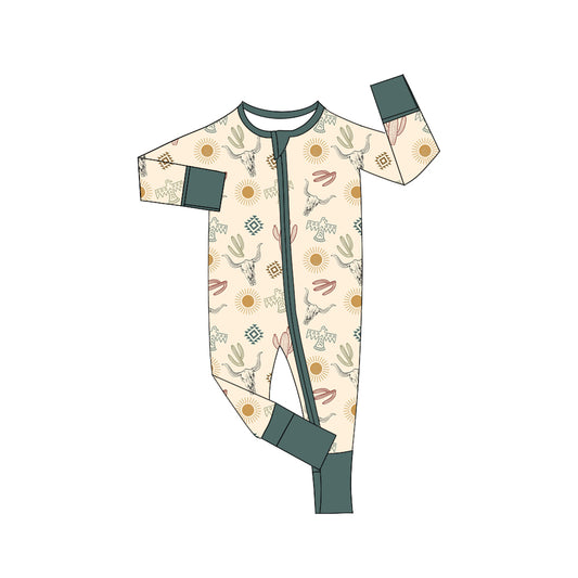 Baby Girls Cactus Cow Long Sleeve Zip Rompers preorder(moq 5)