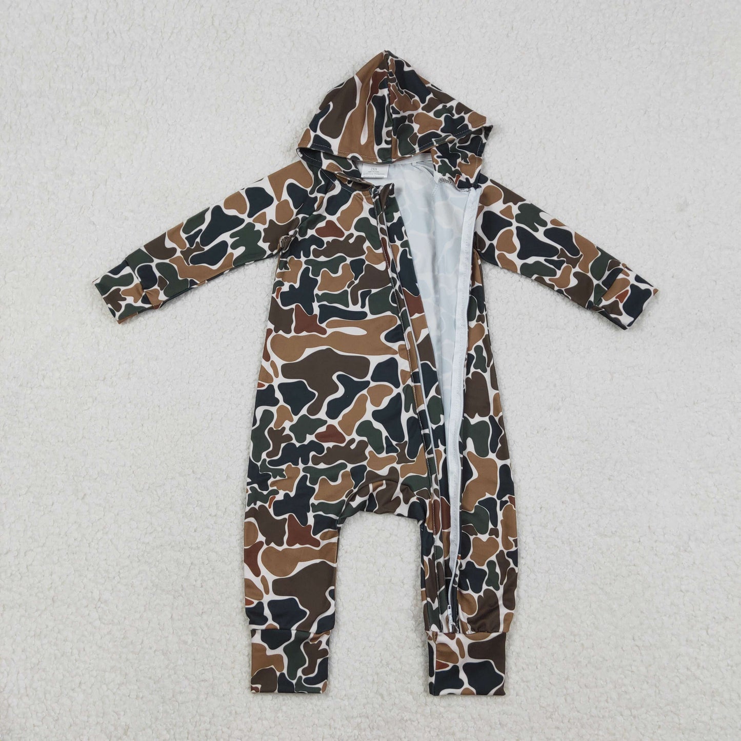 Baby Boys Southern Dark Brown Camo Hoodie Two Way Zip Convertible Rompers