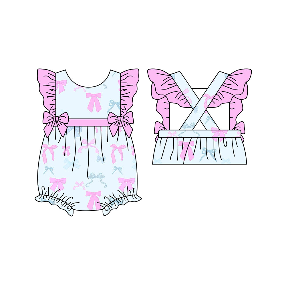 Preorder(moq 5)Baby Infant Girls Spring Pink Color Bows Rompers