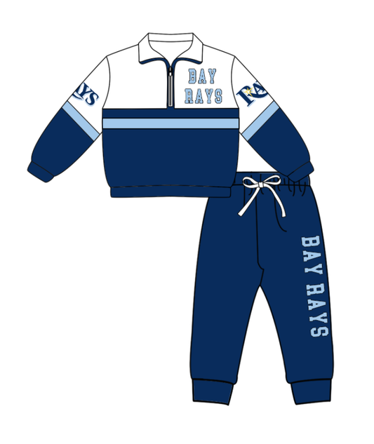 Preorder (moq 5)Baby Boys Bay Rays Zipper Pullover Jogger Pants Team Clothes Set