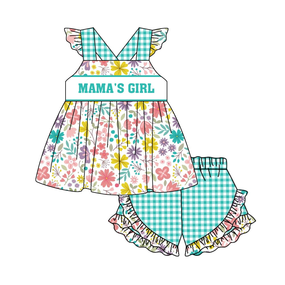 Baby Girls Green Floral Tunic Ruffle Shorts Sets preorder (moq 5)