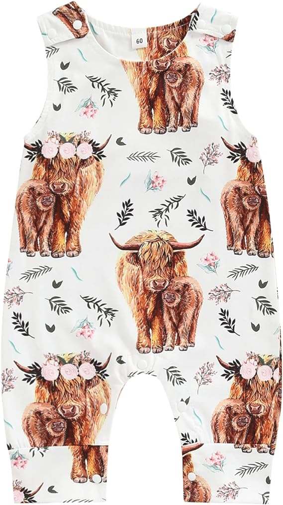 Baby Infant Girls Highland Cows Sleeveless Rompers preorder(moq 5)