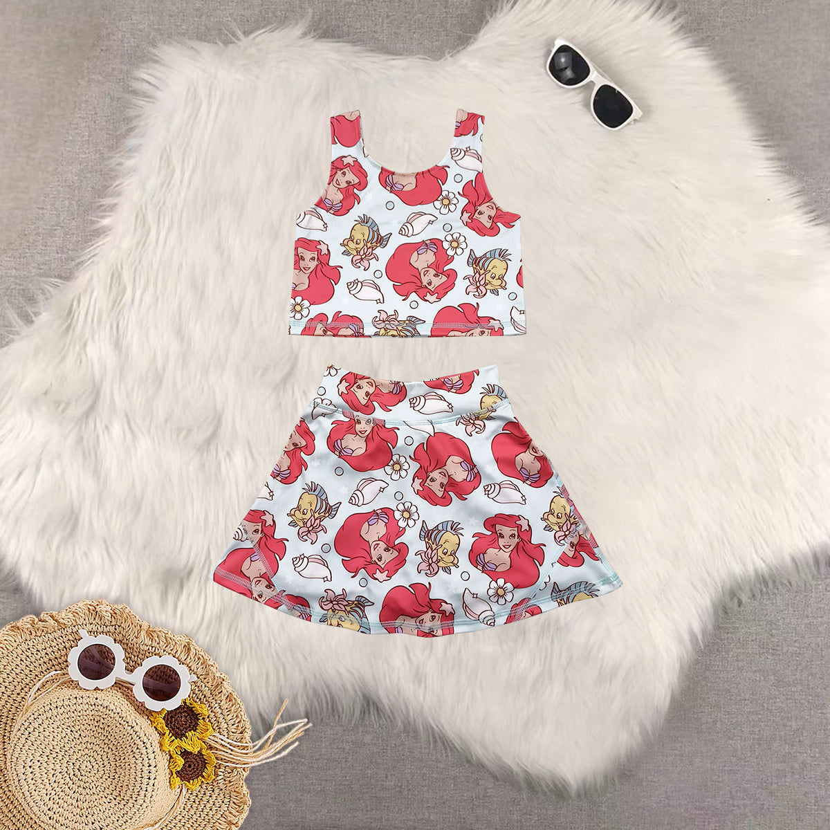 Sibling Baby Girls Cartoon Mouse Ducks Top Skorts Yoga Activity Wear Sets