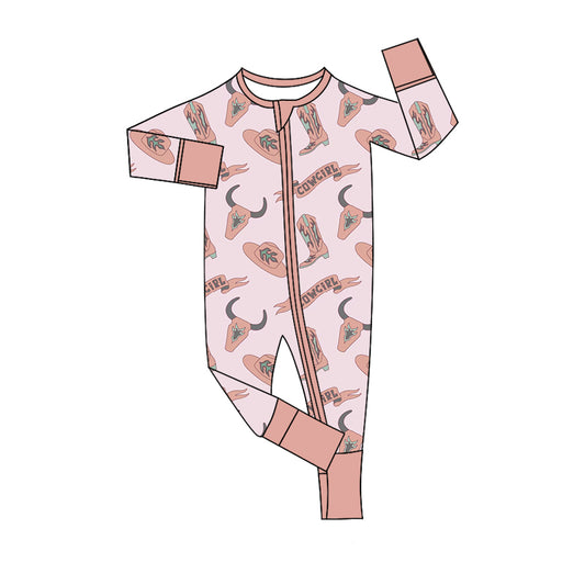 Baby Infant Western Cowgirl Bamboo Long Sleeve Zip Rompers preorder(moq 5)