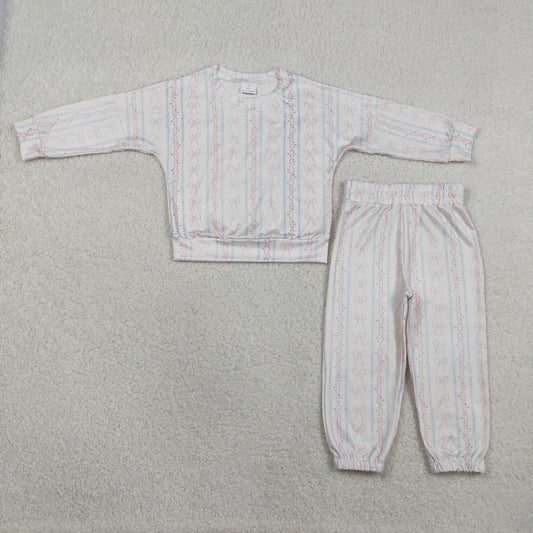 Baby Girls Bows Flowers Stripe Top Jogger Pants Pajamas Clothes Sets
