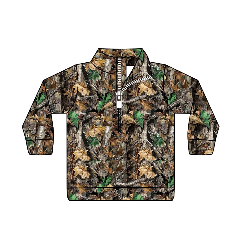 Baby Boys Camo Leaves Zip Long Sleeve Pullovers Tops preorder(MOQ 5)