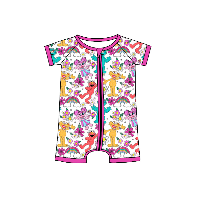 Baby Girls Monster Short Sleeve Zip Rompers preorder(moq 5)