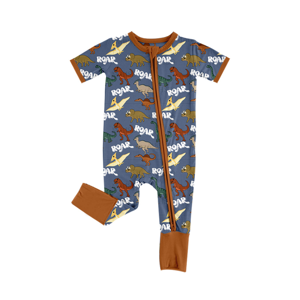 Baby Boys Dinosaurs Brown Zip Rompers preorder(moq 5)