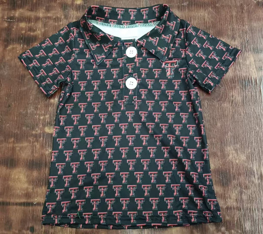 Preorder moq 5 Baby Boys Black Short Sleeves Red T Button Polo Shirts Top