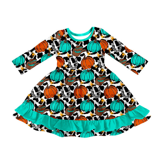 Baby Girls Western Pumpkins Cow Ruffle Knee Length Dresses preorder(MOQ 5)