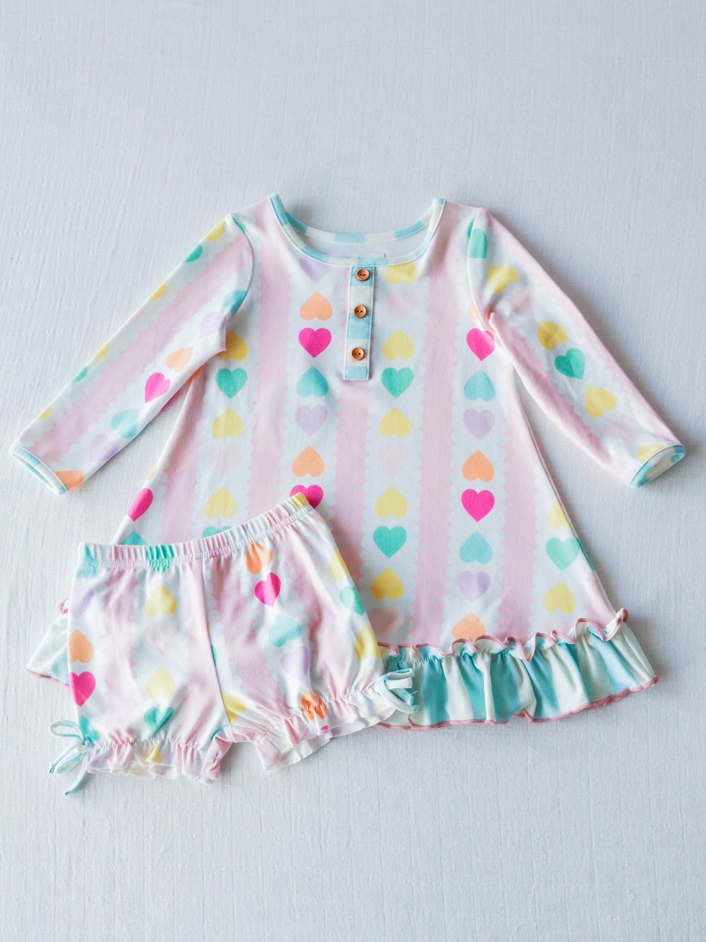 Baby Girls Colorful Hearts Tunic Ruffle Shorts Clothes Sets Preorder(moq 5)