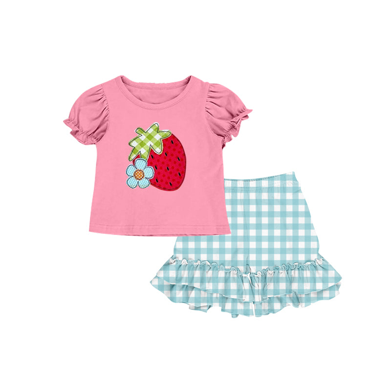 Baby Girls Strawberry Tee Shirt Ruffle Shorts Clothes Sets preorder(moq 5)
