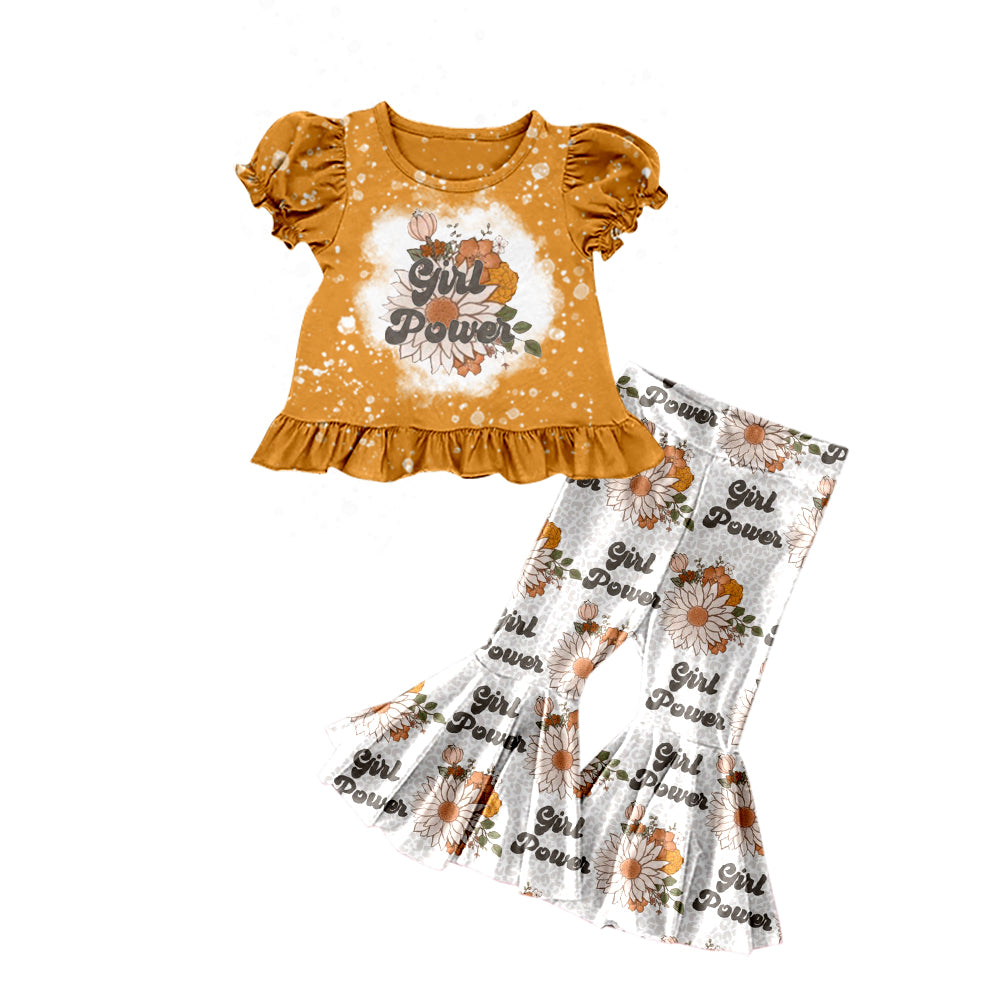 Baby Girls Power Flowrs Shirts Top Bell Pants Clothes Sets preorder(moq 5)