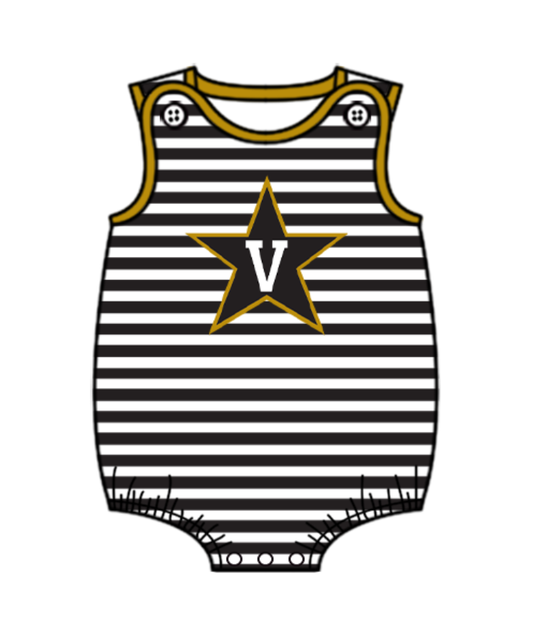 Preorder (moq 5)Baby Boys Black Stripe Stars V Team Rompers