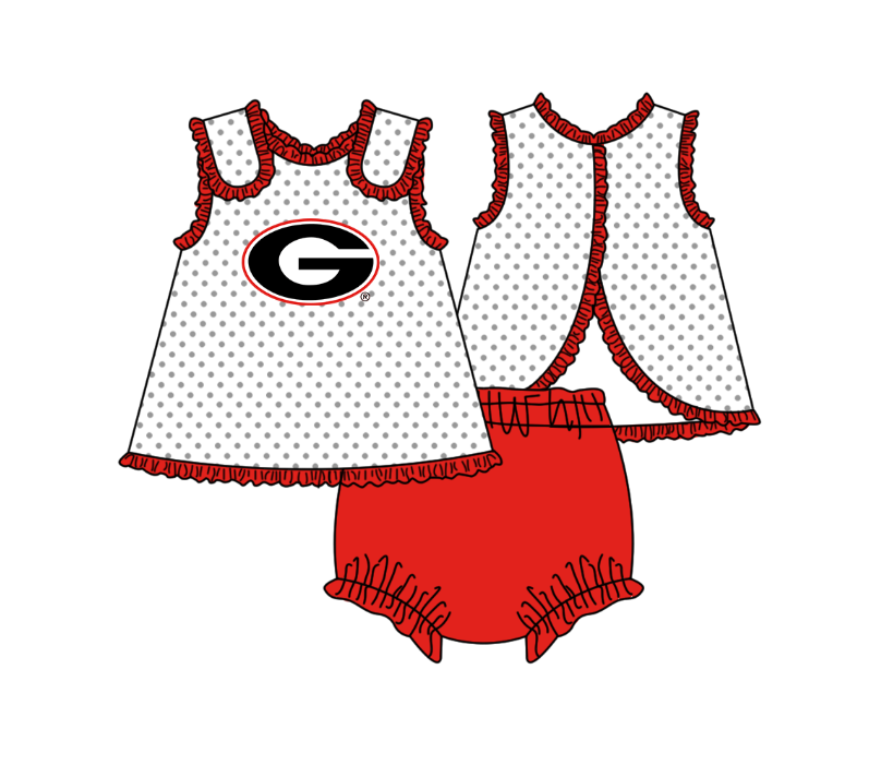 Preorder (moq 5)Baby Girls Sleeveless G Polka Dots Tunic Bummies Team Clothes Sets