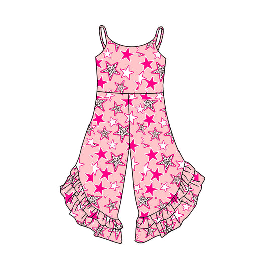 Preorder (moq 5)Baby Girls Pink Strap Stars Bell Bottom Ruffle Jumpsuits Preorder