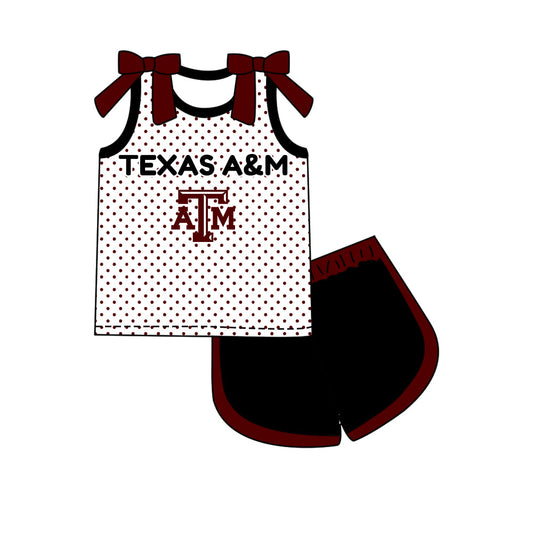 Preorder (moq 5)Baby Girls Bows Texas A&M Polka Dots Top Short Team Clothes Set