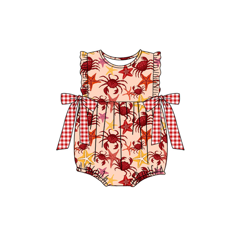 Preorder(moq 5)Baby Infant Girls Summer Crabs Bows Rompers