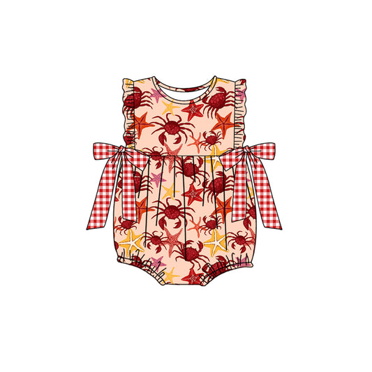 Preorder(moq 5)Baby Infant Girls Summer Crabs Bows Rompers