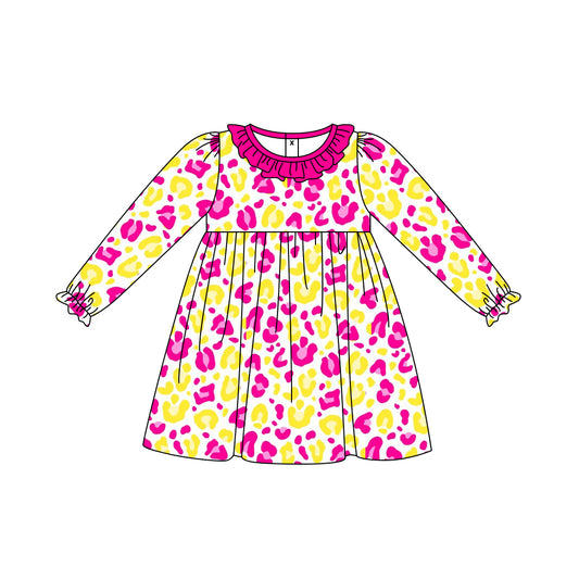 Baby Girls Pink Yellow Leopard Knee Length Dresses Preorder(moq 5)