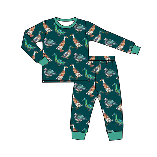 Baby Boys Green Ducks Hunting Top Pants Pajamas Outfits Clothes Sets preorder(MOQ 5)