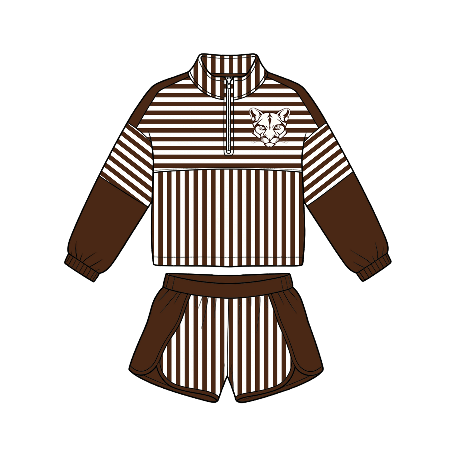 Preorder (moq 5)Baby Boys Brown Stripe WSU Pullovers Top Short Team Clothes Set