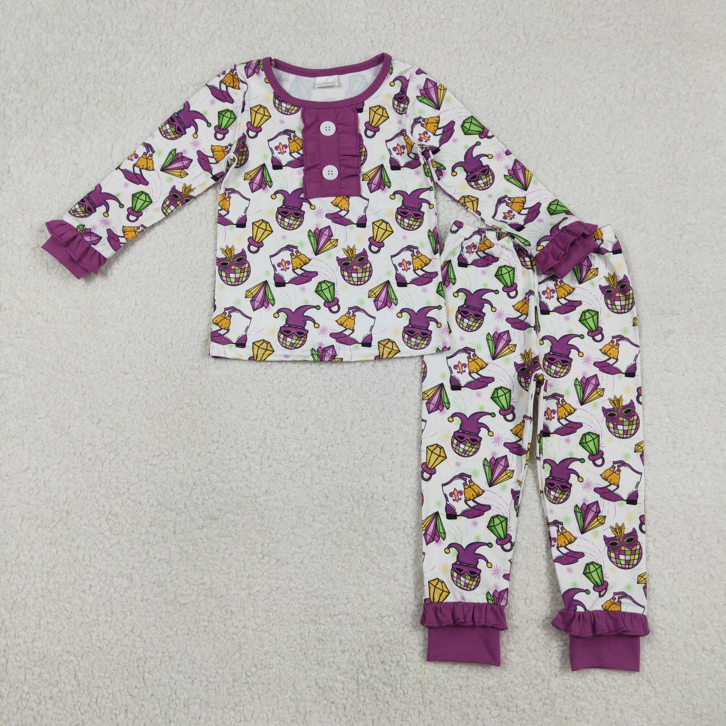 Baby Girls Mardigras Anchors Boots Button Top Pants Pajamas Sets