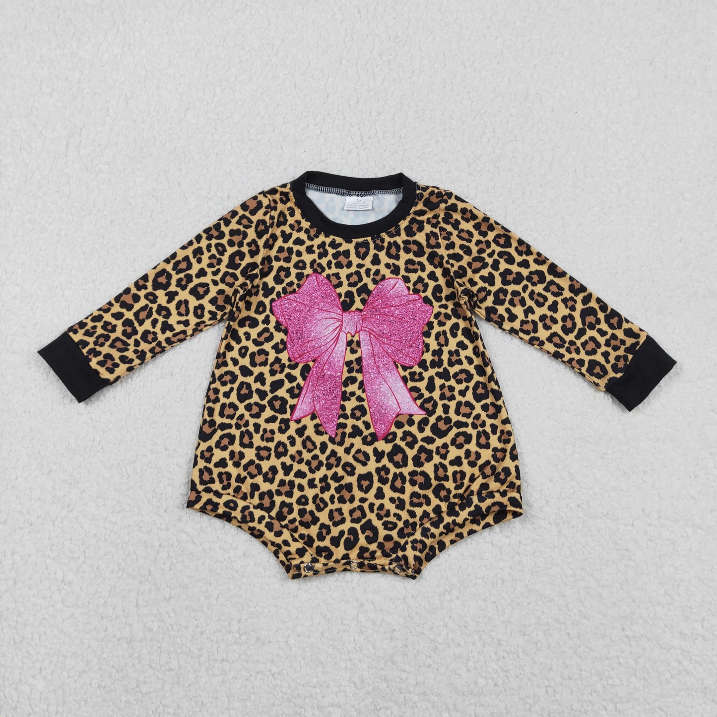 Baby Girls Long Sleeve Leopard Pink Bows Rompers