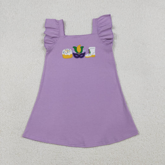 Embroidery Anchor Masks Donuts Baby Girls Mardigras Knee length Dress