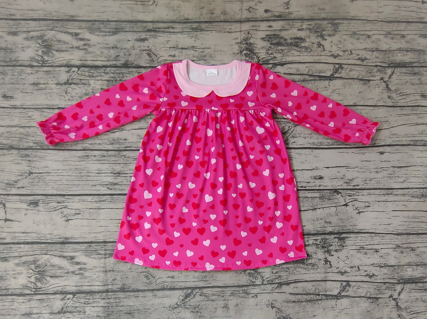 Baby Girls Pink Hearts Long Sleeve Valentines Dresses