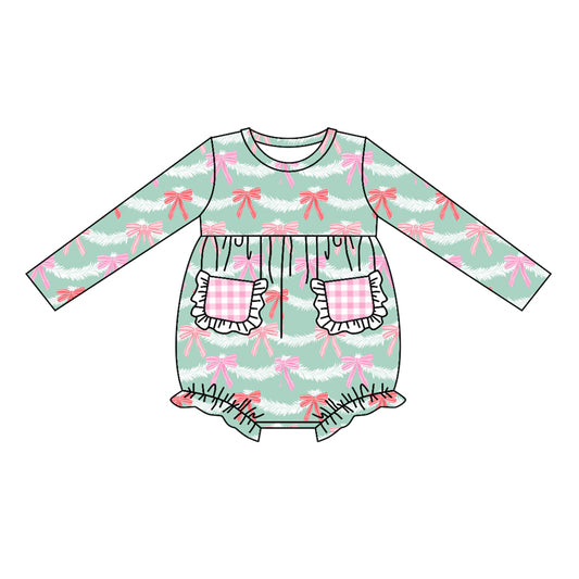 Baby Infant Girls Green Bows Pockets Rompers preorder(moq 5)