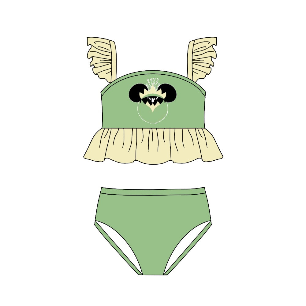 Baby Girls Cartoon Green Princess Mouse Ruffle Two Pieces Bikini Swimsuits preorder(moq 5)