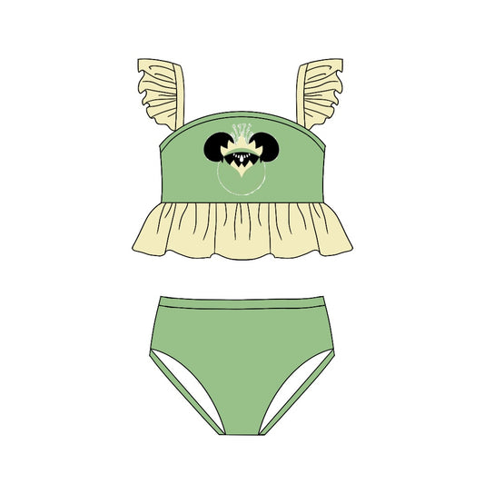 Baby Girls Cartoon Green Princess Mouse Ruffle Two Pieces Bikini Swimsuits preorder(moq 5)