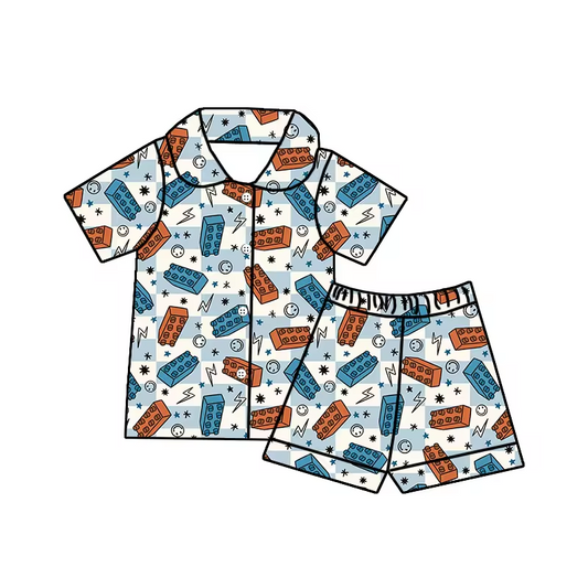 Baby Boys Puzzles Buttons Shirt Shorts Pajamas Clothing Sets Preorder(moq 5)