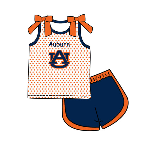 Preorder (moq 5)Baby Girls Bows Sleeveless AU Polka Dots Top Short Team Clothes Set