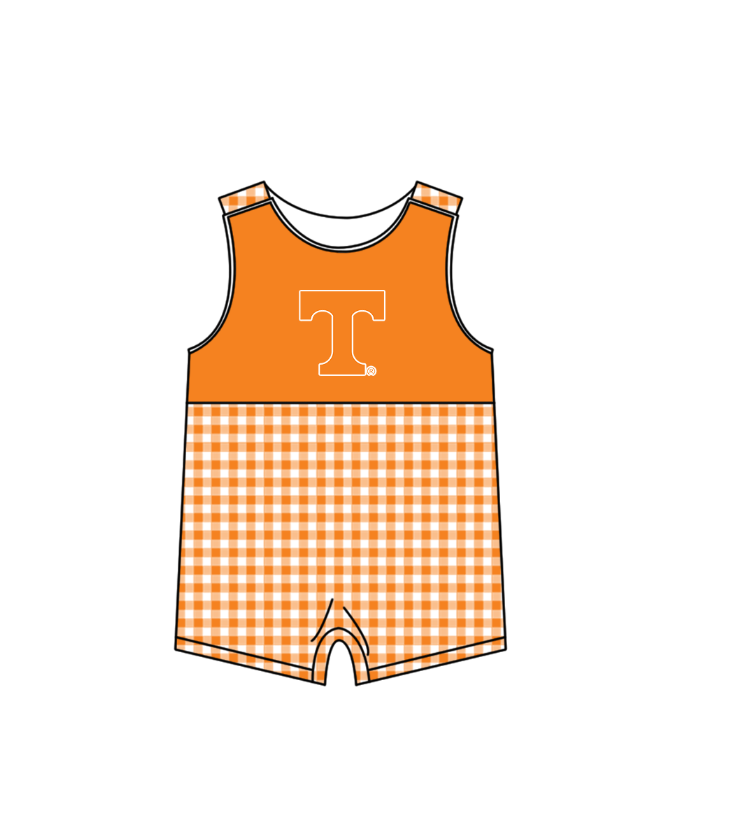 Preorder (moq 5)Baby Boys Sleeveless Orange T Checked Team Rompers