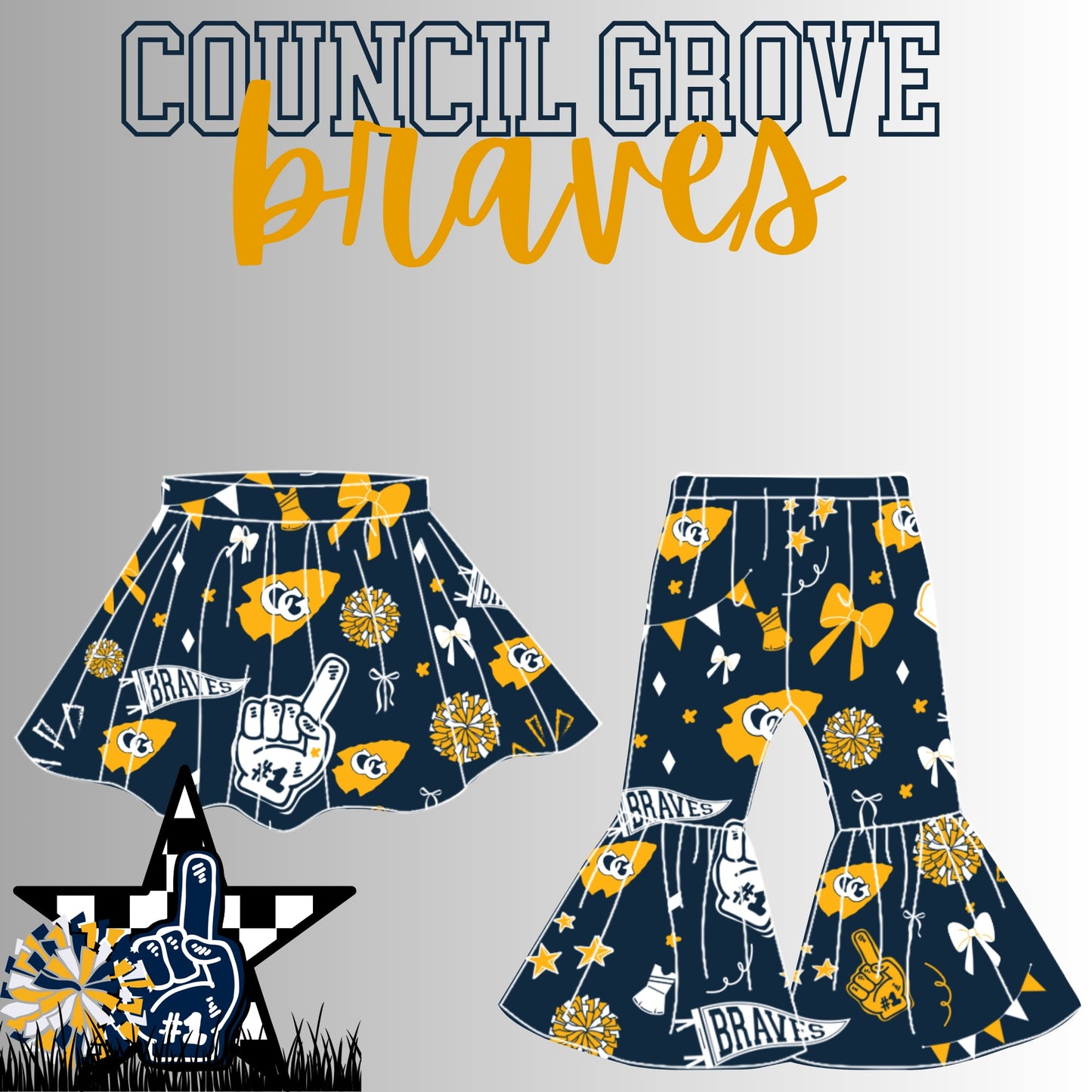 Preorder(moq 8 Each)Baby Girls Council Grove Braves Skorts and Pants Team