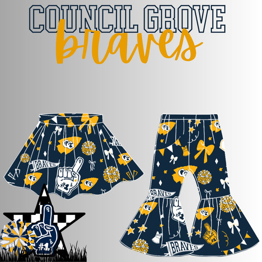 Preorder(moq 8 Each)Baby Girls Council Grove Braves Skorts and Pants Team